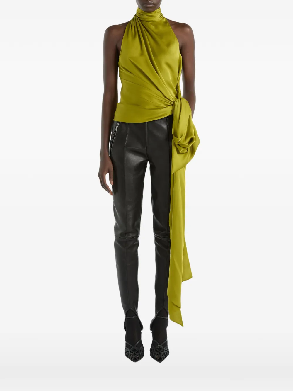 Balmain Zijden chiffon top met open rug Groen