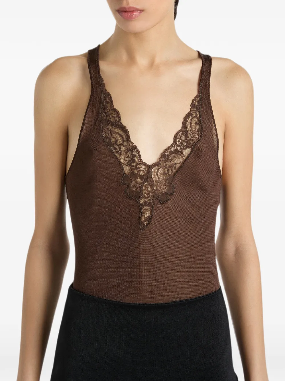 Balmain Gebreide top met kant Bruin