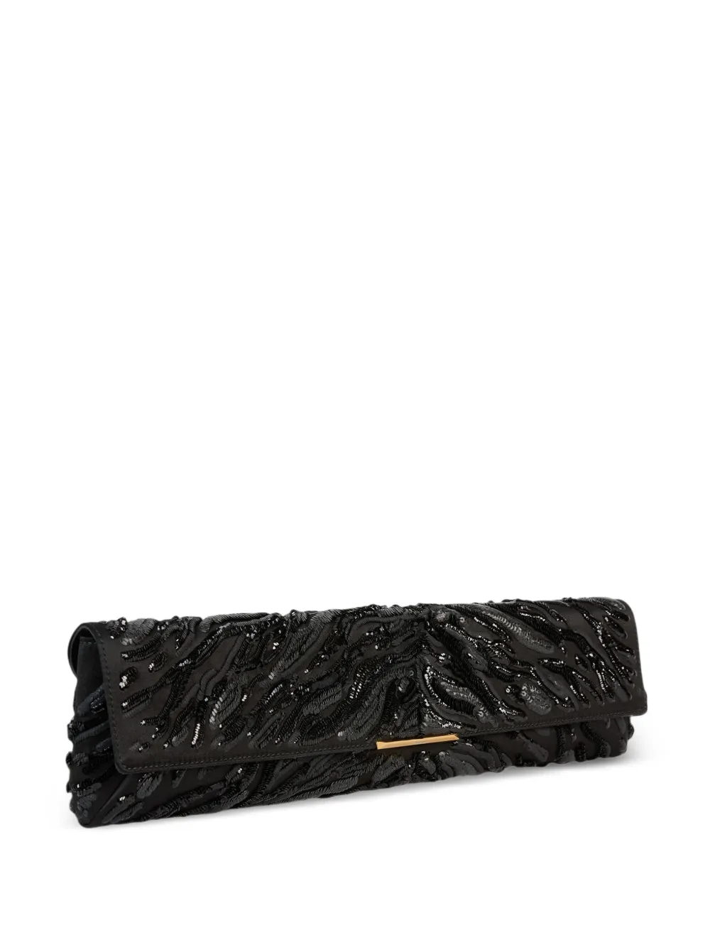 Balmain Long Clutch Bag In Embroidered Satin In Black
