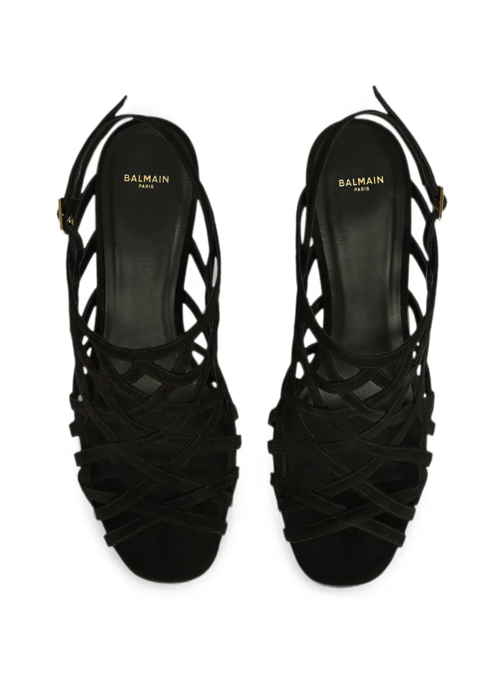Balmain Suède sandalen met sleehak Zwart