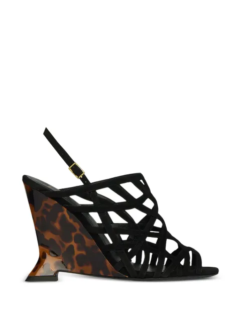 Balmain wedge cage sandals in suede