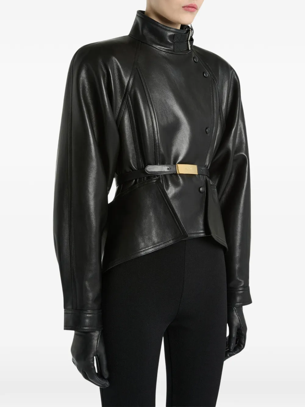Balmain Lamsleren peplum jack Zwart