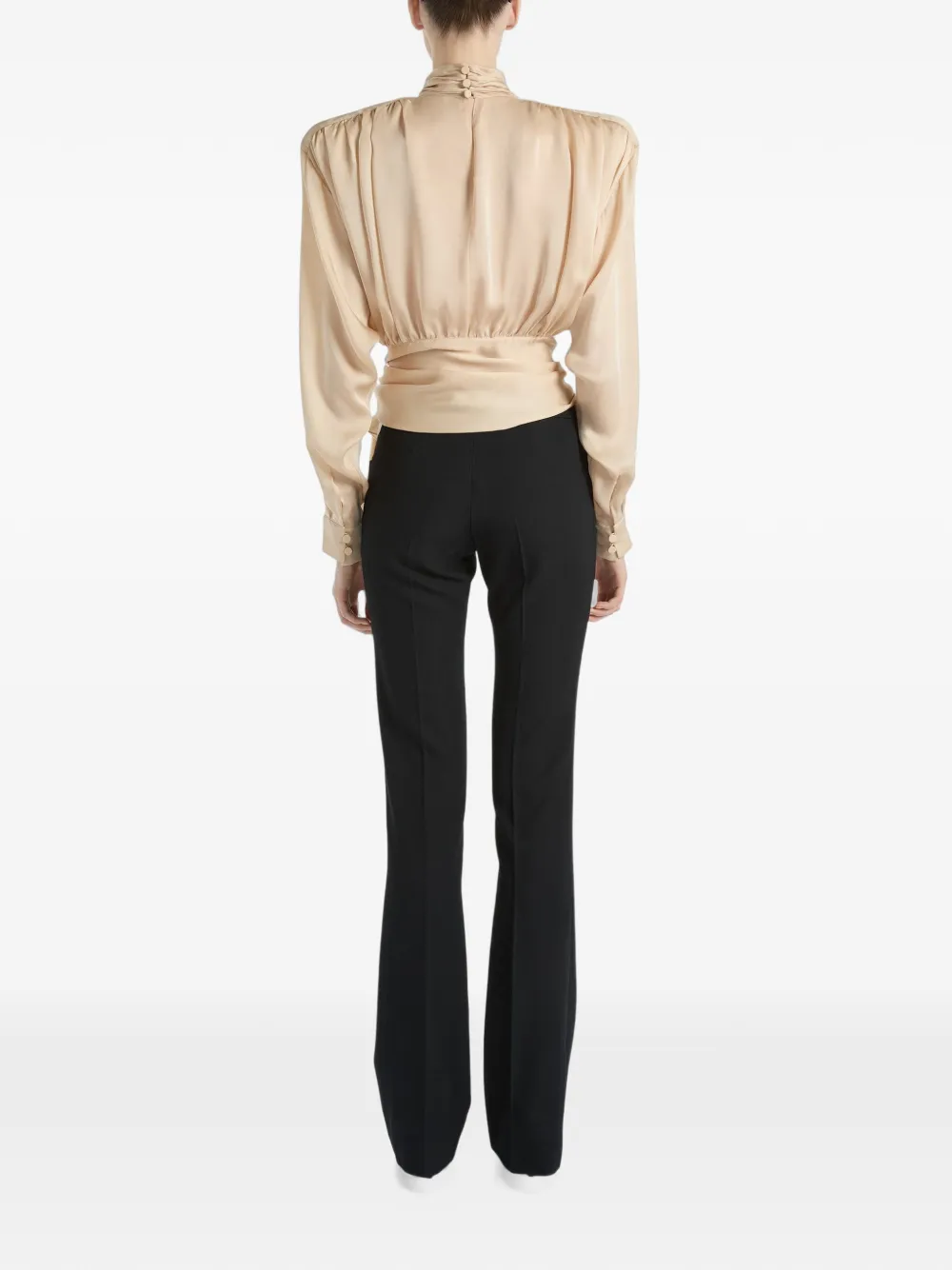 Balmain Zijden chiffon blouse met gewatteerde schouders en strik Beige