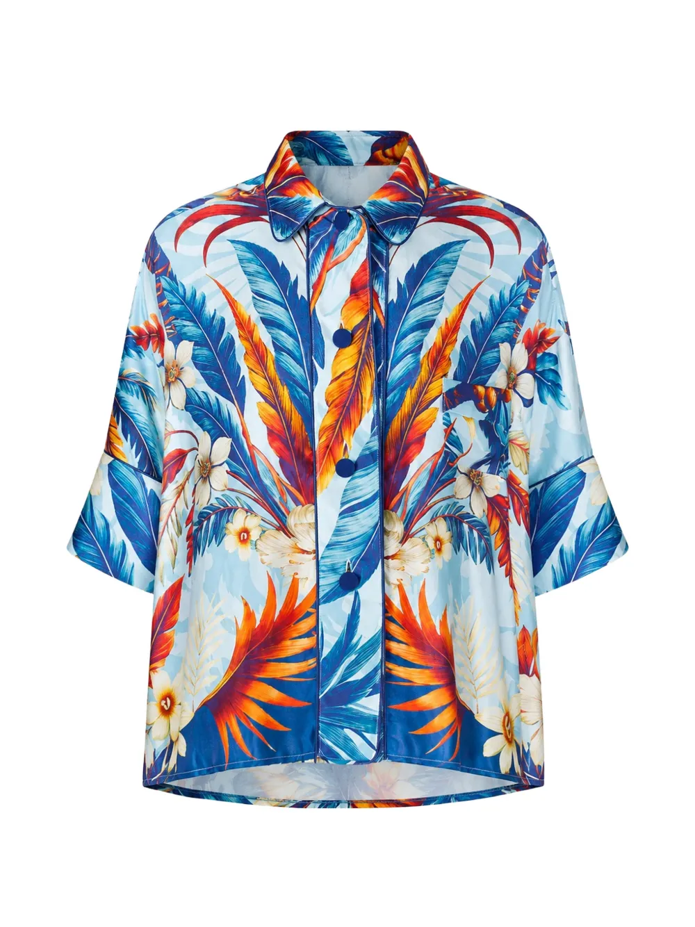 F.R.S For Restless Sleepers Pistis tropical-print silk-satin shirt - Blu