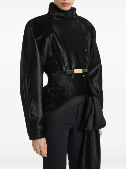 Balmain pony-effect leather peplum jacket