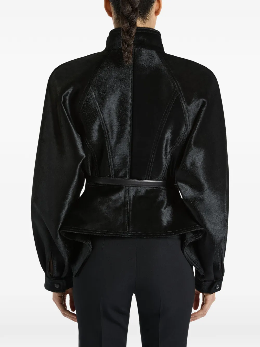 Balmain Leren peplum jack met pony-effect Zwart
