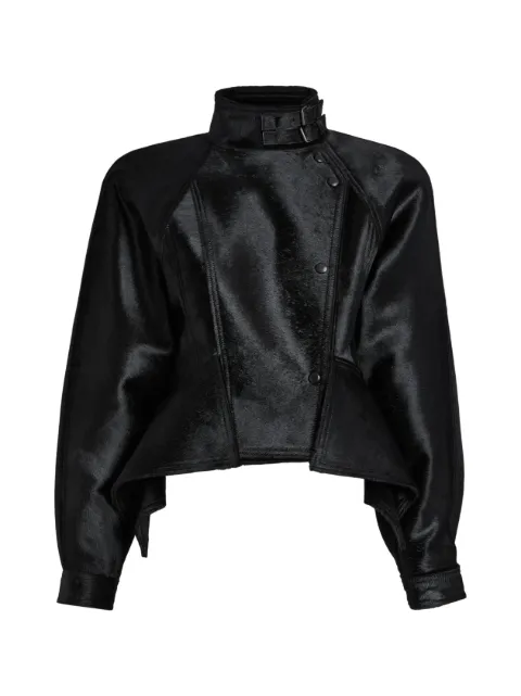 Balmain pony-effect leather peplum jacket
