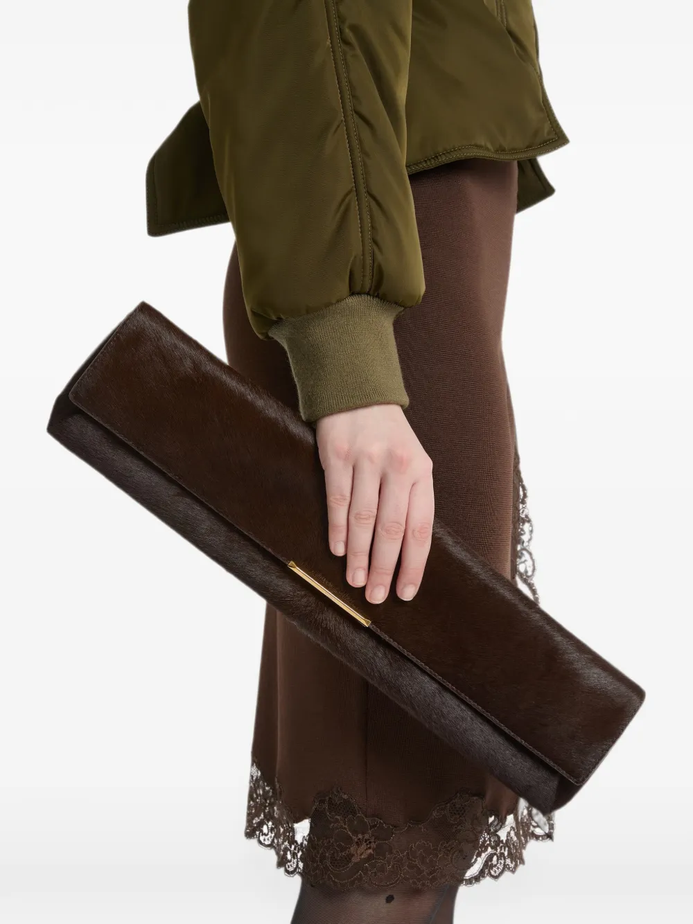 Balmain Lange clutch van leer met pony-effect Bruin