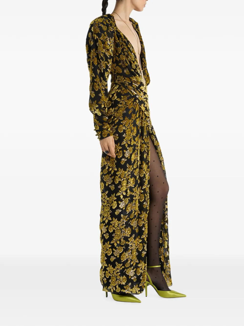 Balmain Fluwelen maxi-jurk met jacquard Goud