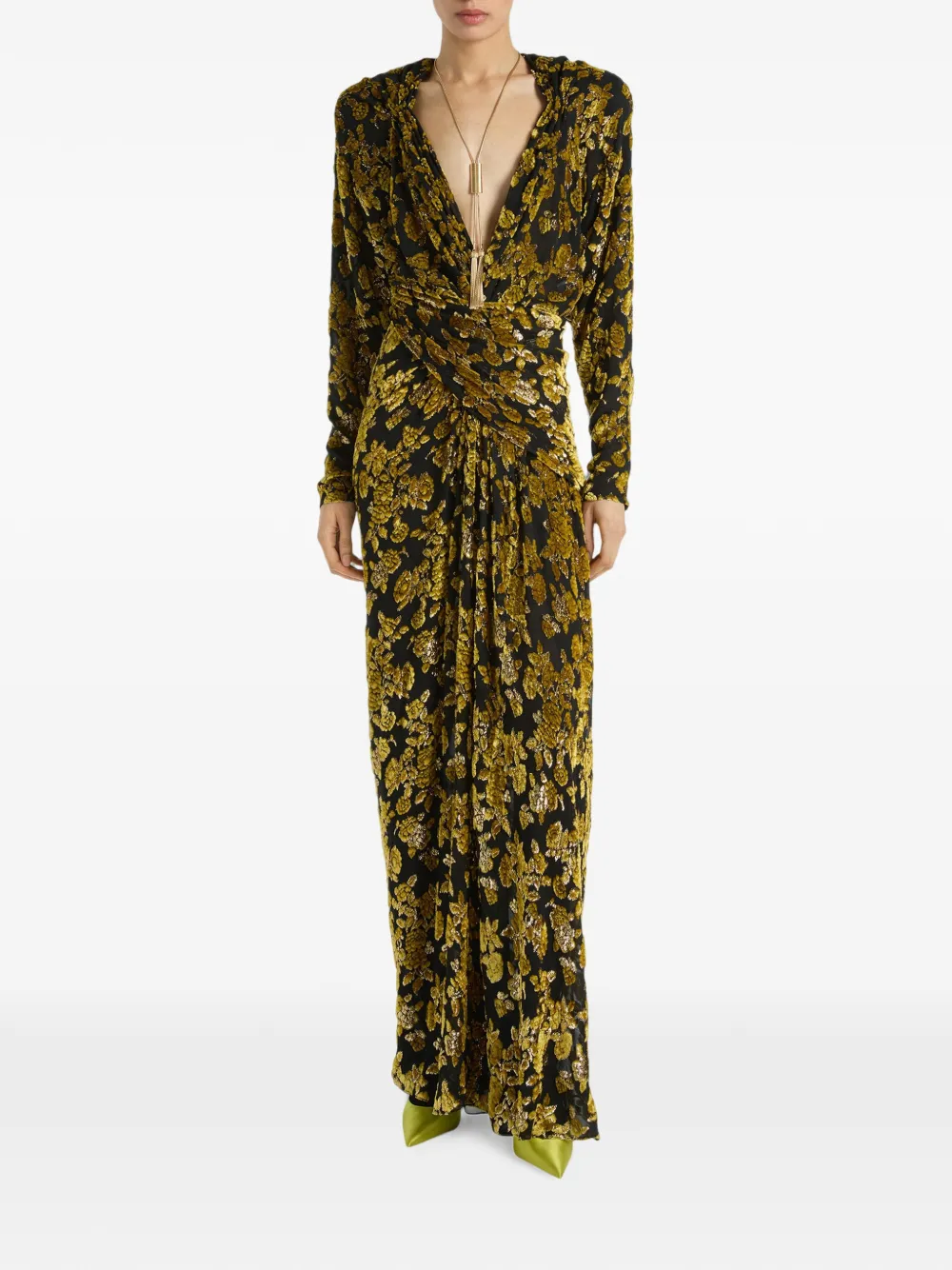 Balmain Fluwelen maxi-jurk met jacquard Goud