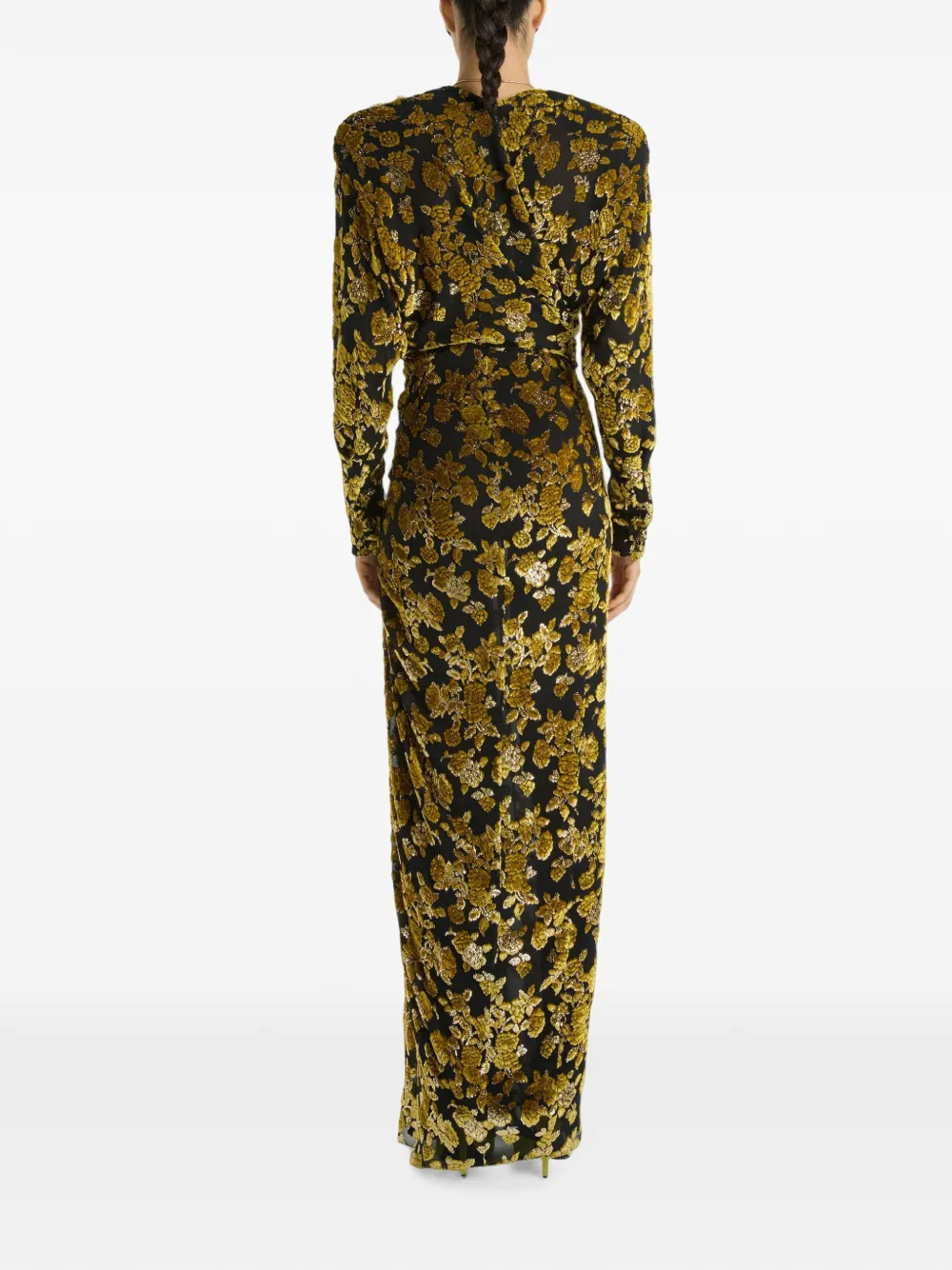 Balmain Fluwelen maxi-jurk met jacquard Goud