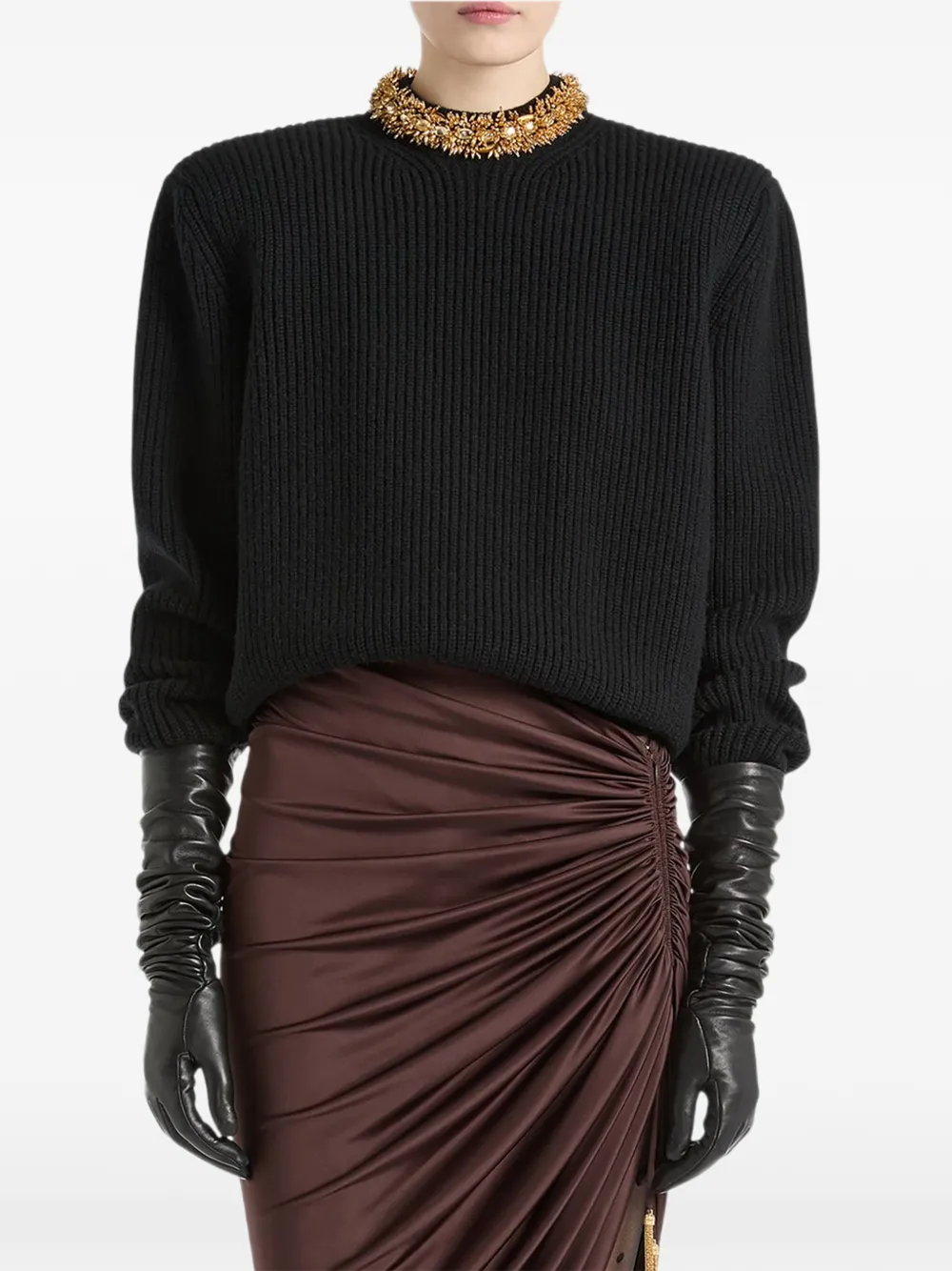 Balmain Kaschmirpullover mit abnehmbarer Stickerei - Gold