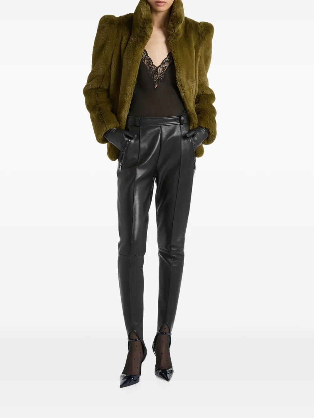 Balmain Lamsleren broek met bandje Zwart