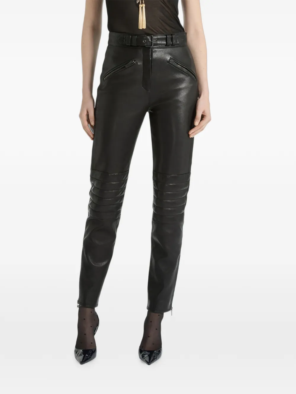 Balmain Lamsleren bikerbroek Zwart