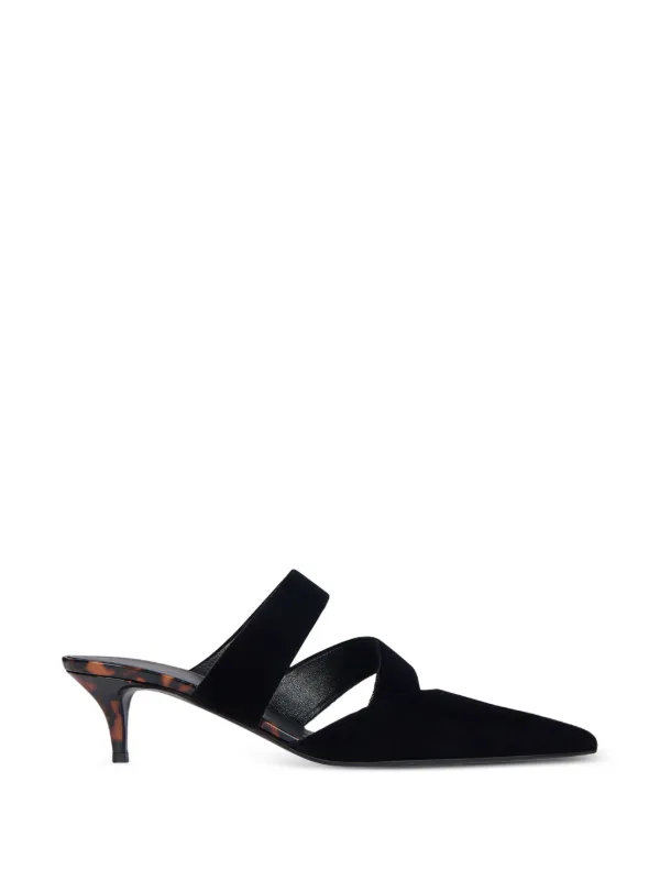 Balmain Velvet and Printed Patent Leather Mules in Black