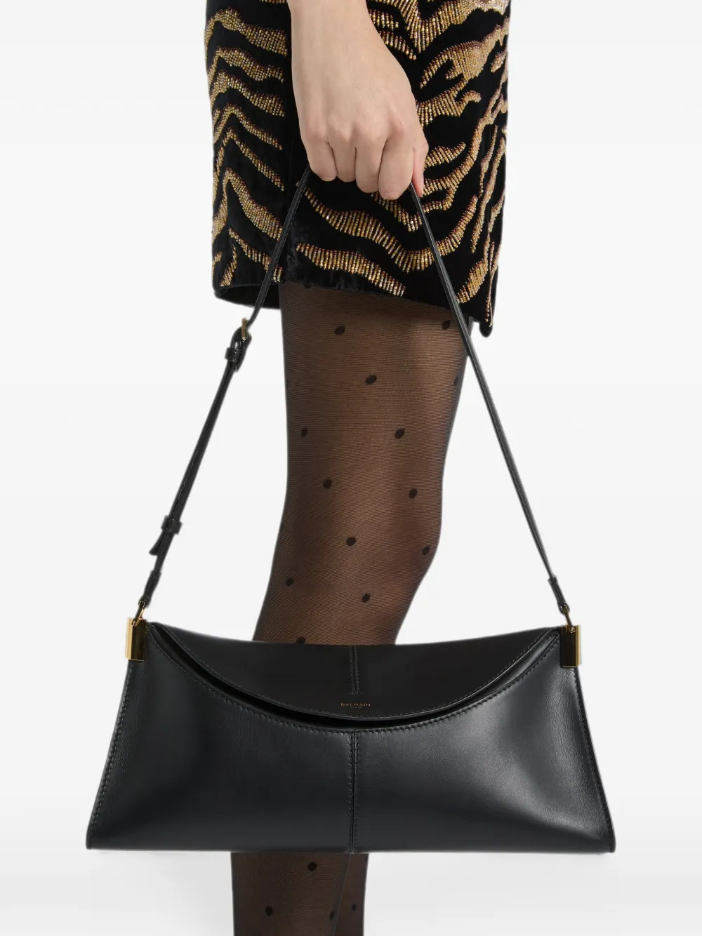 Balmain 64-83 medium tas van glad leer Zwart