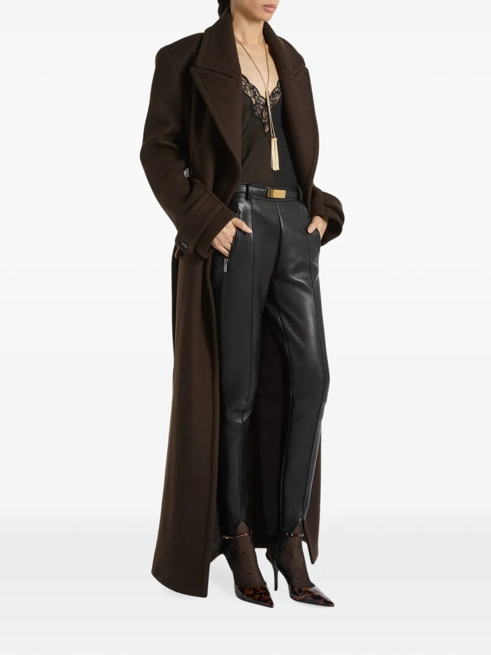 Balmain Wollen jas met ceintuur Bruin