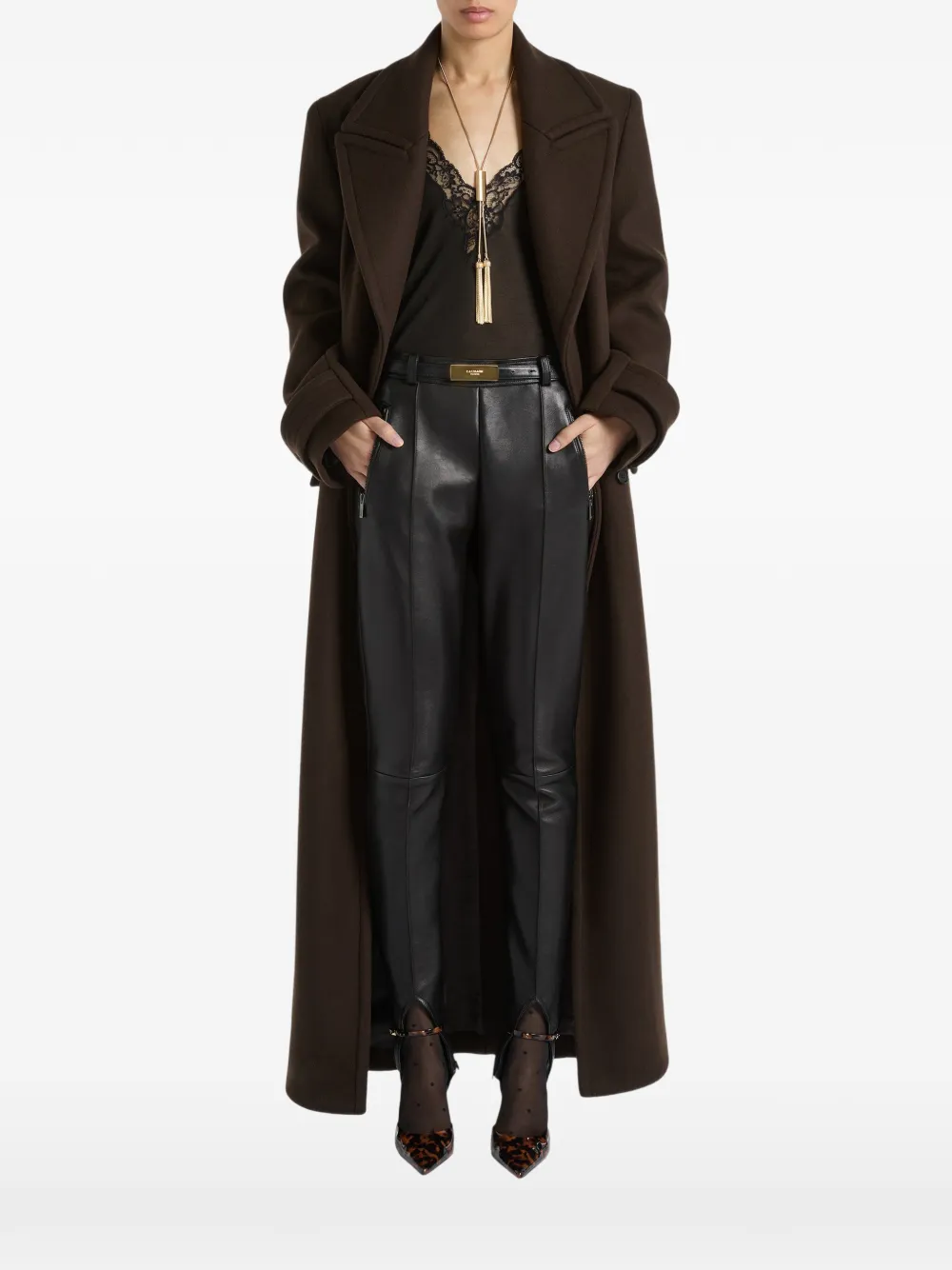 Balmain Wollen jas met ceintuur Bruin