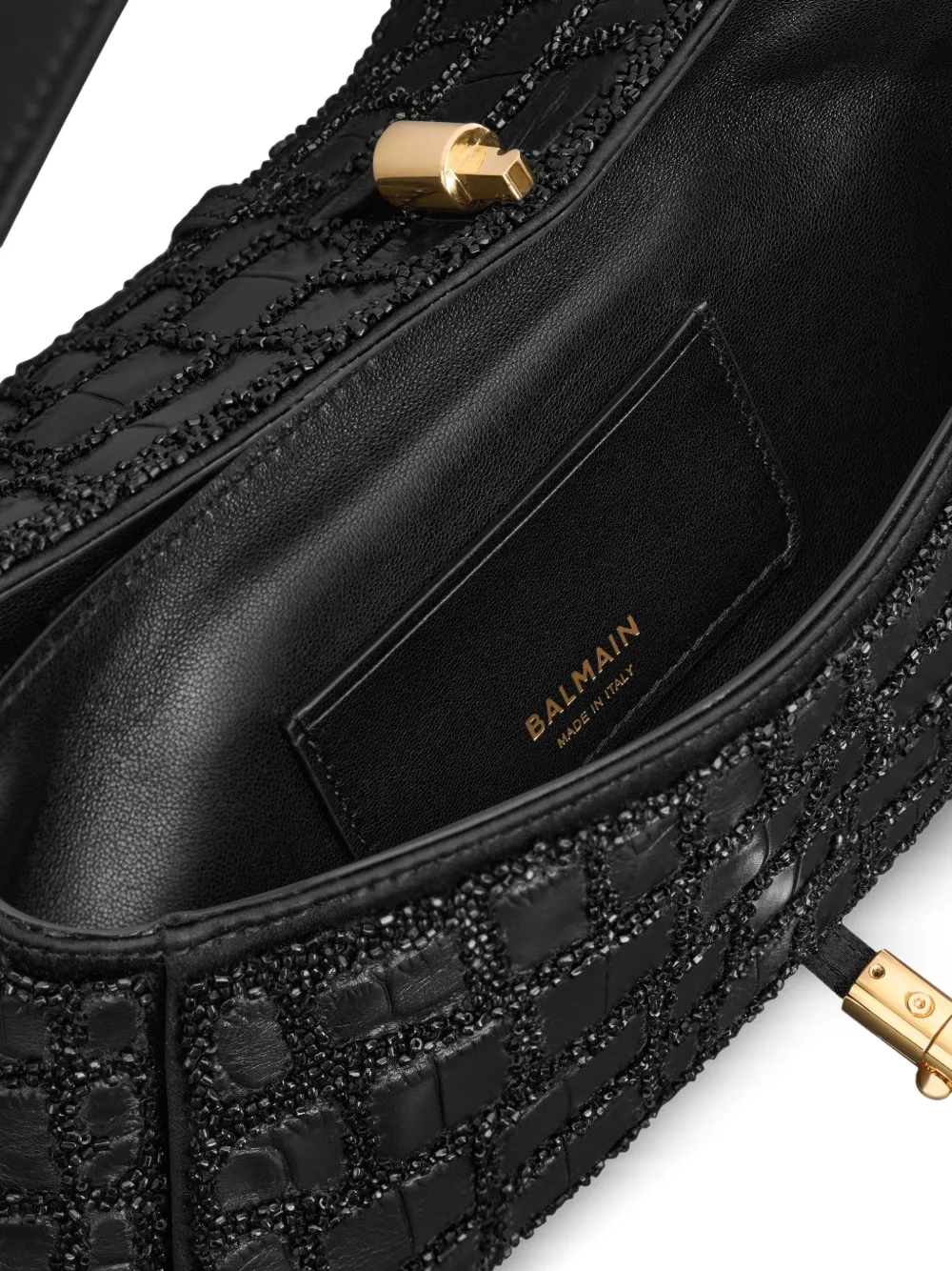 Balmain Metropolis tas van leer met krokodillen-reliëf en borduurwerk Zwart