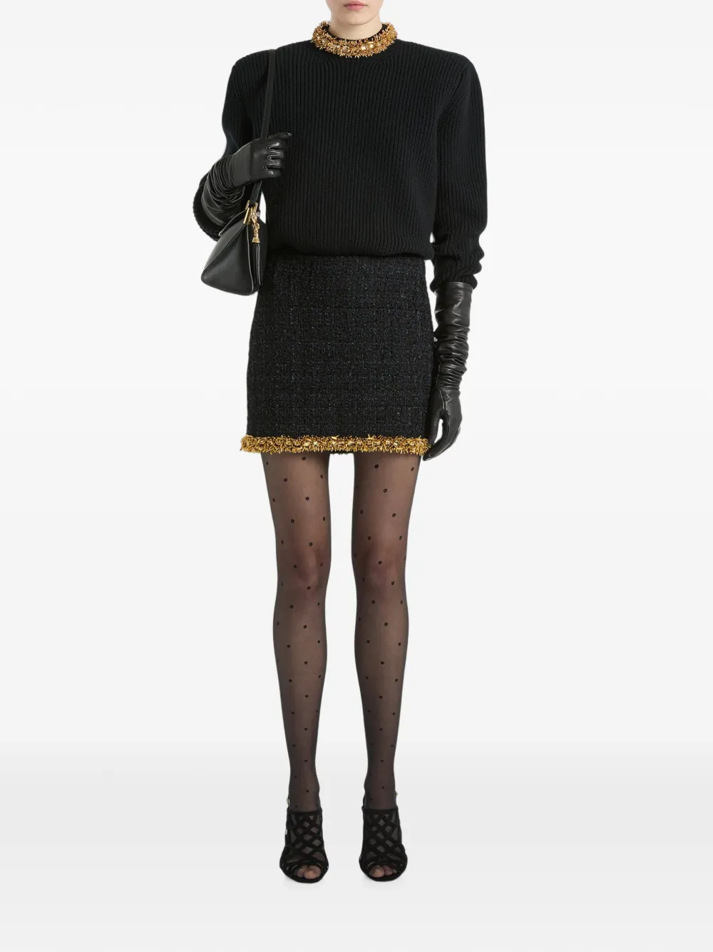 Balmain Tweed rok met geborduurde afwerking Zwart
