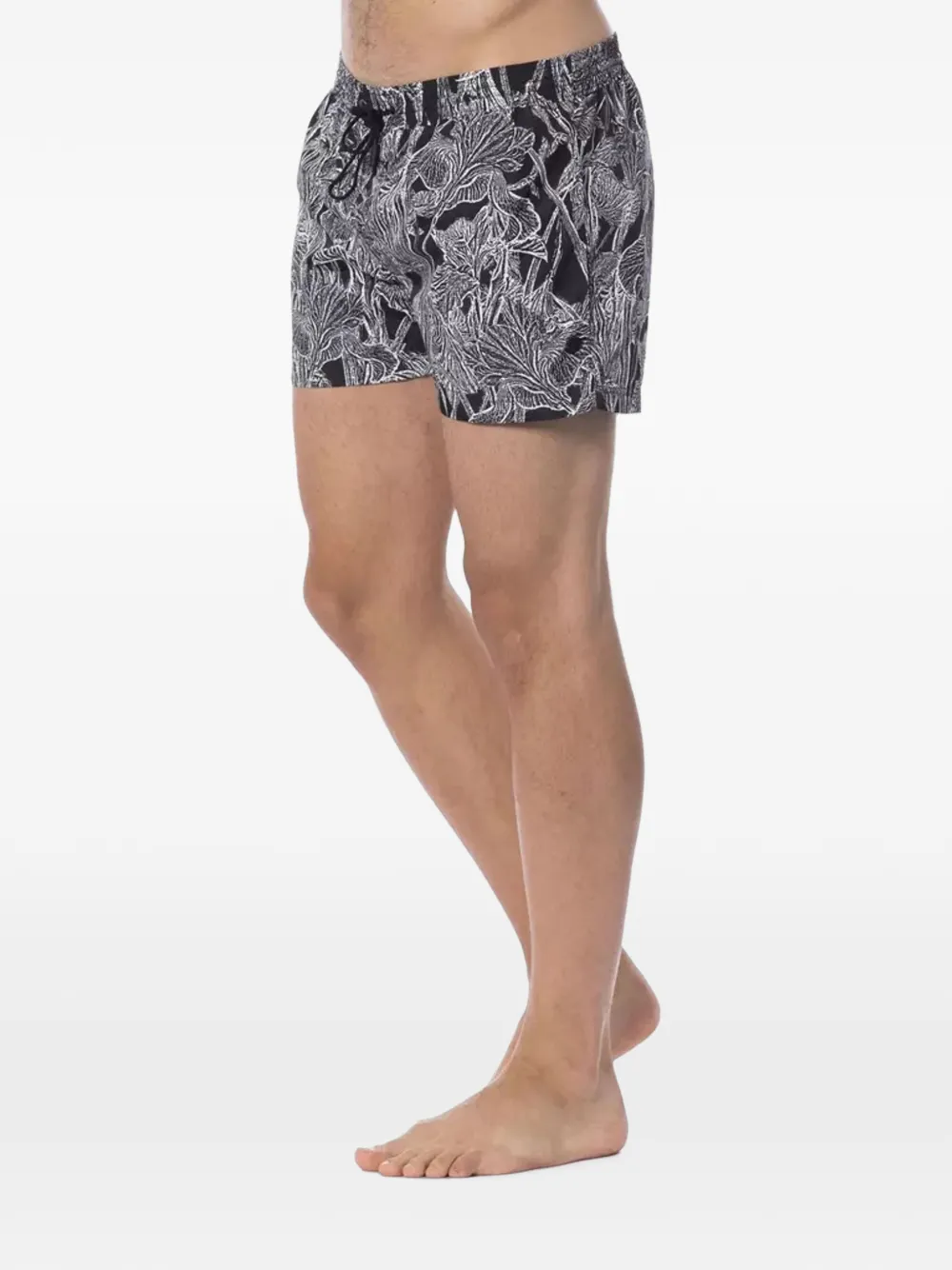 Roberto Cavalli Zwembroek met bloemenprint en trekkoord Zwart