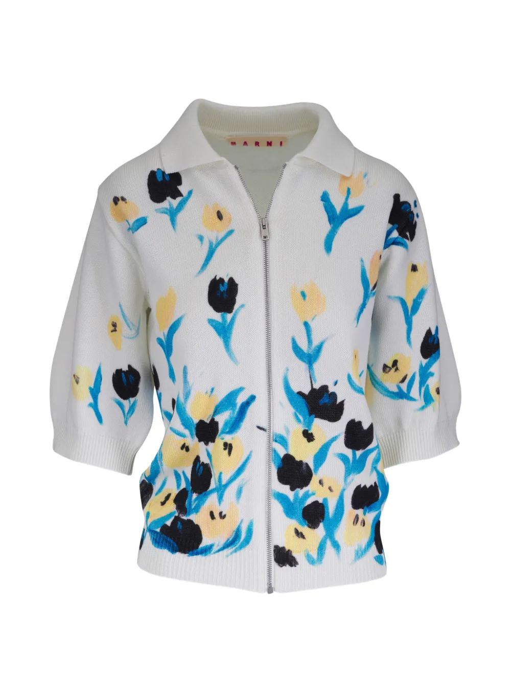Marni floral-print zip-up cardigan - Weiß