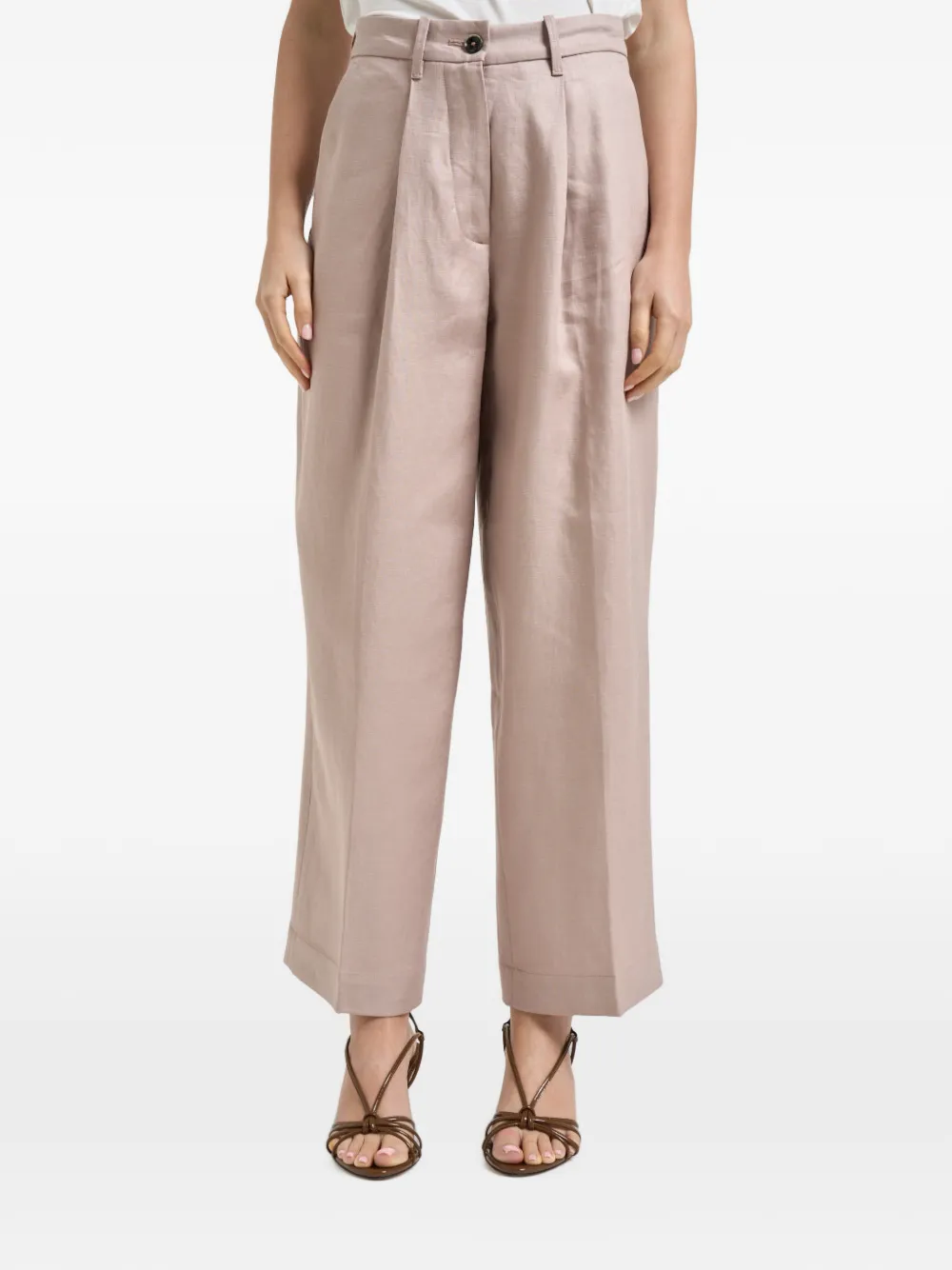 Nine In The Morning Rubino wide-leg linen trousers - Toni neutri