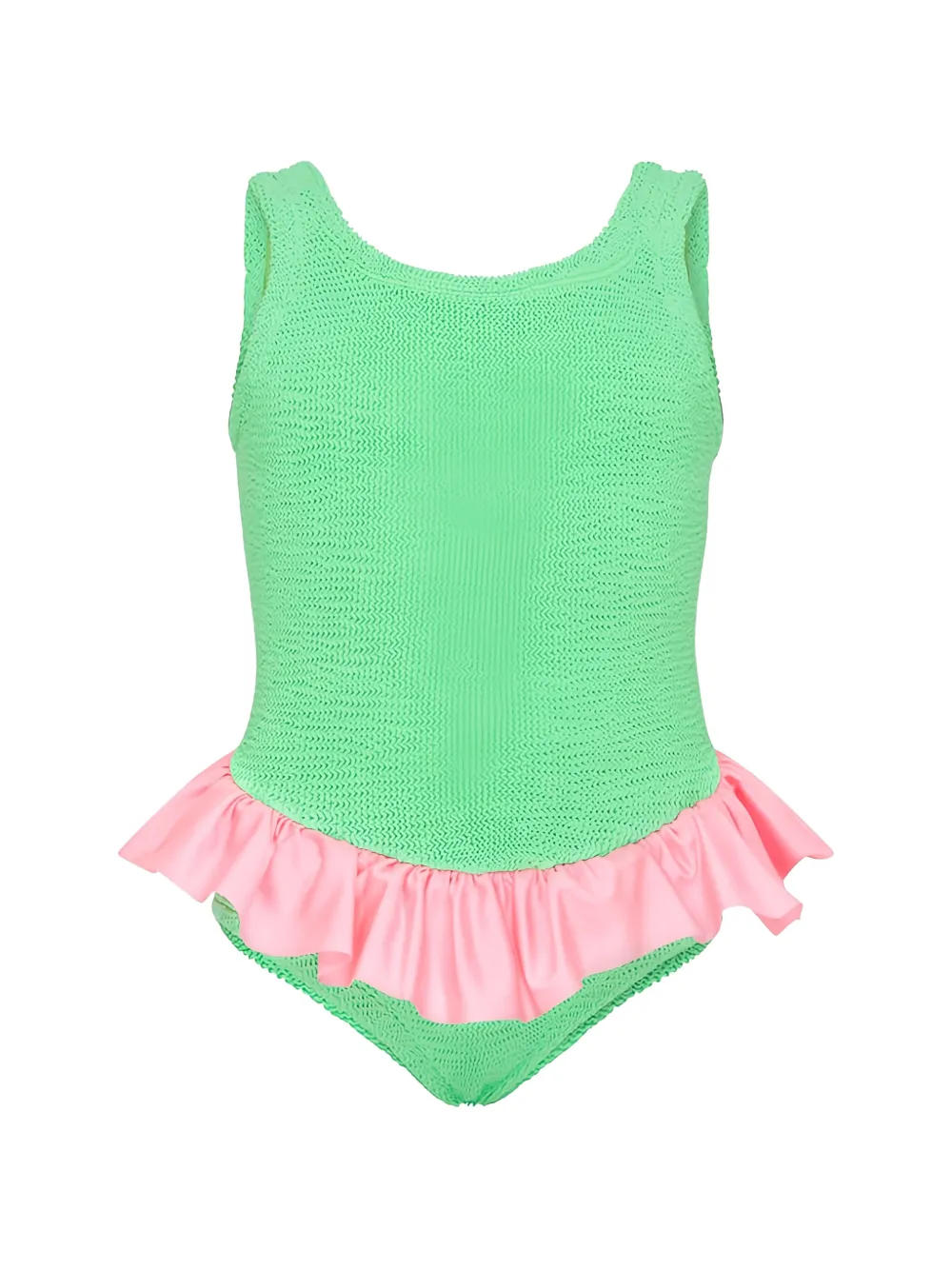 Hunza G Kids Denise crinkle-effect ruffled swimsuit - Verde