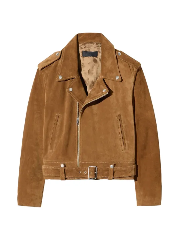 Nili Lotan Evel Belted Biker Jacket in Brown