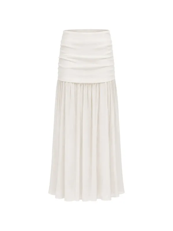 Petar Petrov Late Bloom Ruched Silk Maxi Skirt in Neutrals