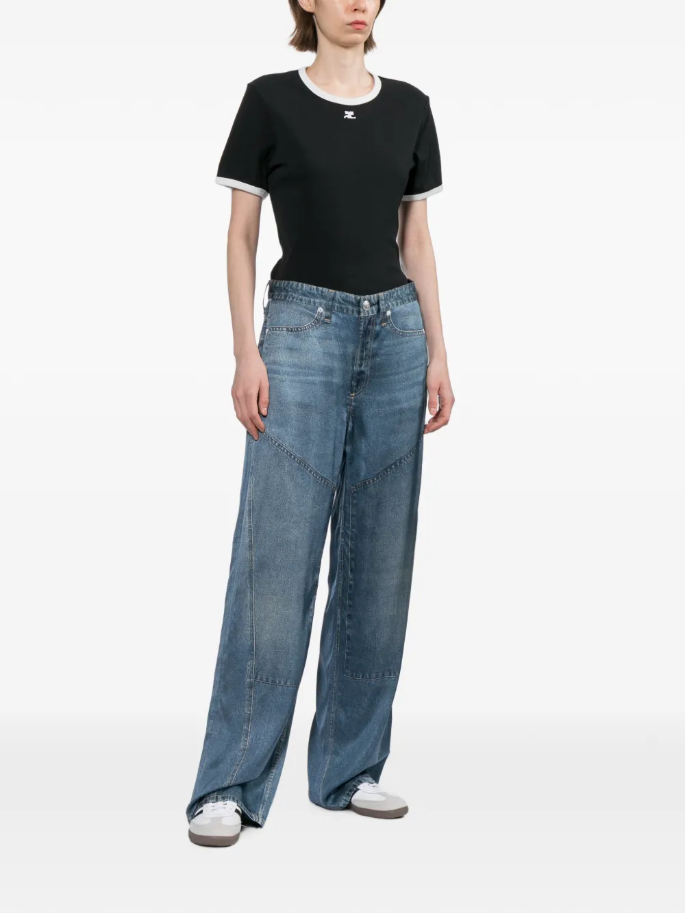 Courrèges T-shirt met geborduurd logo Zwart