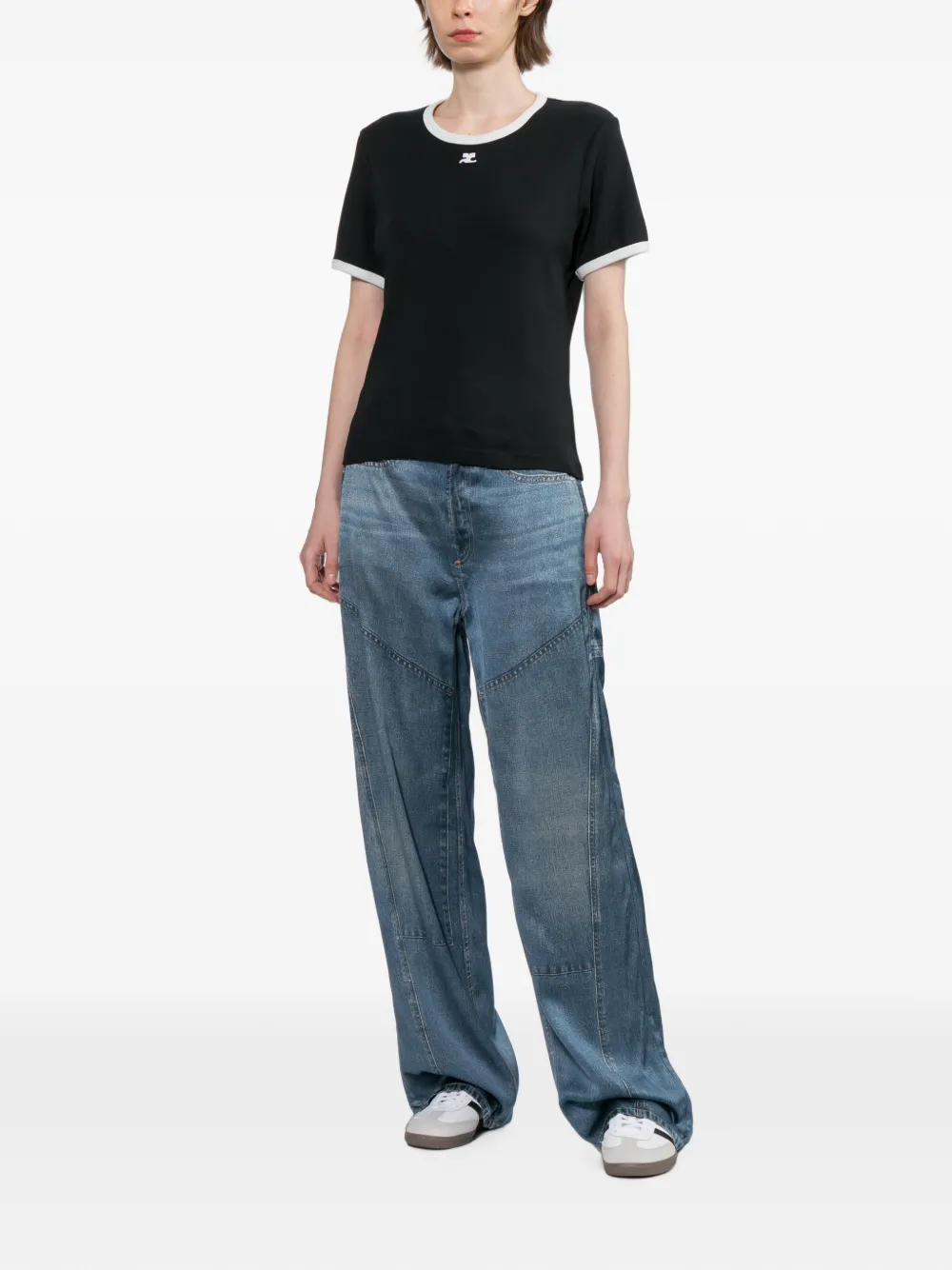 Courrèges T-shirt met geborduurd logo Zwart