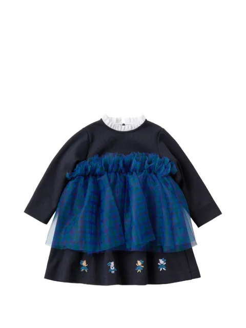 familiar tulle-overlay ruffled-collar dress