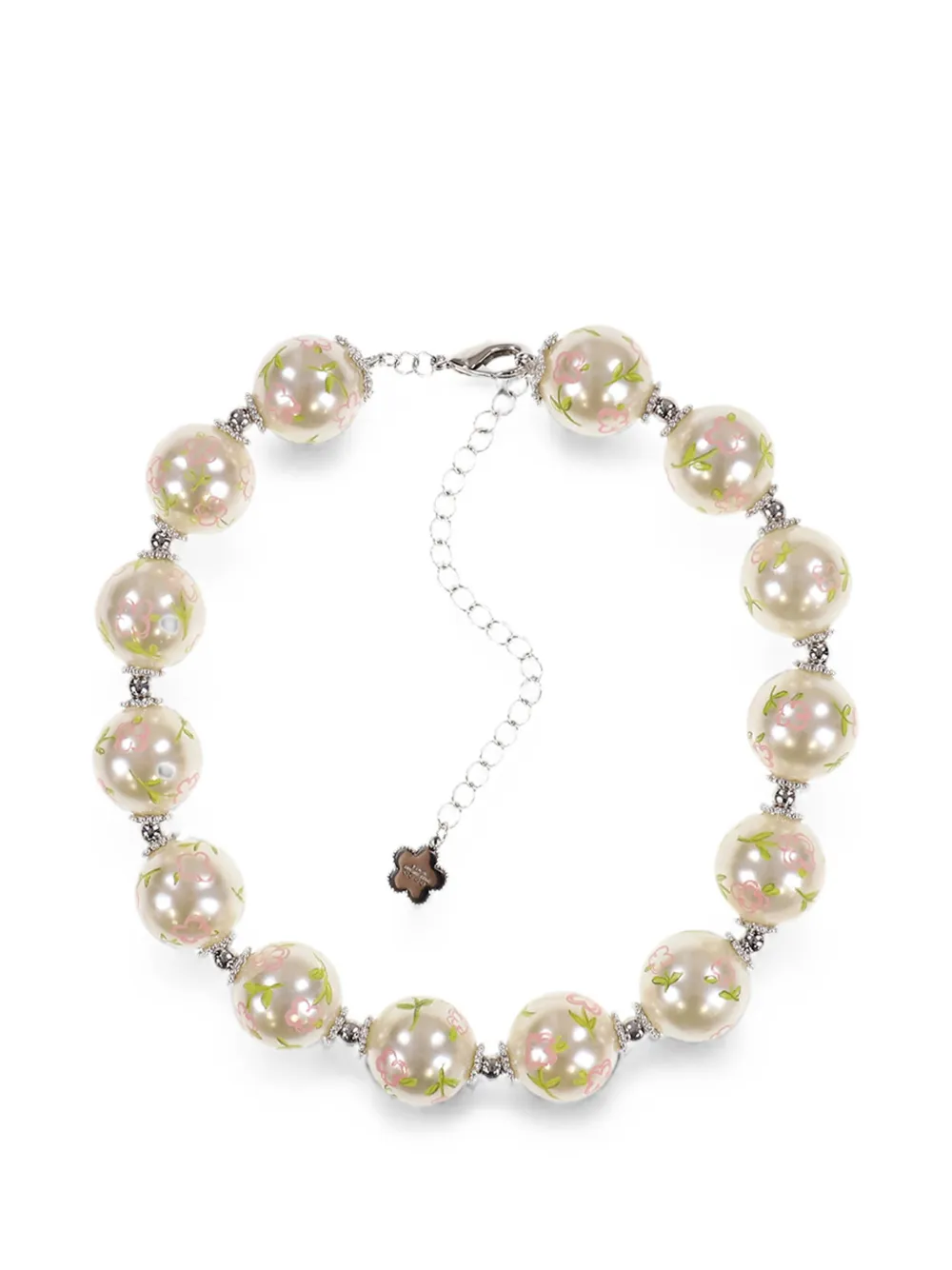 Yvmin Floral-print Pearl Necklace In Multi