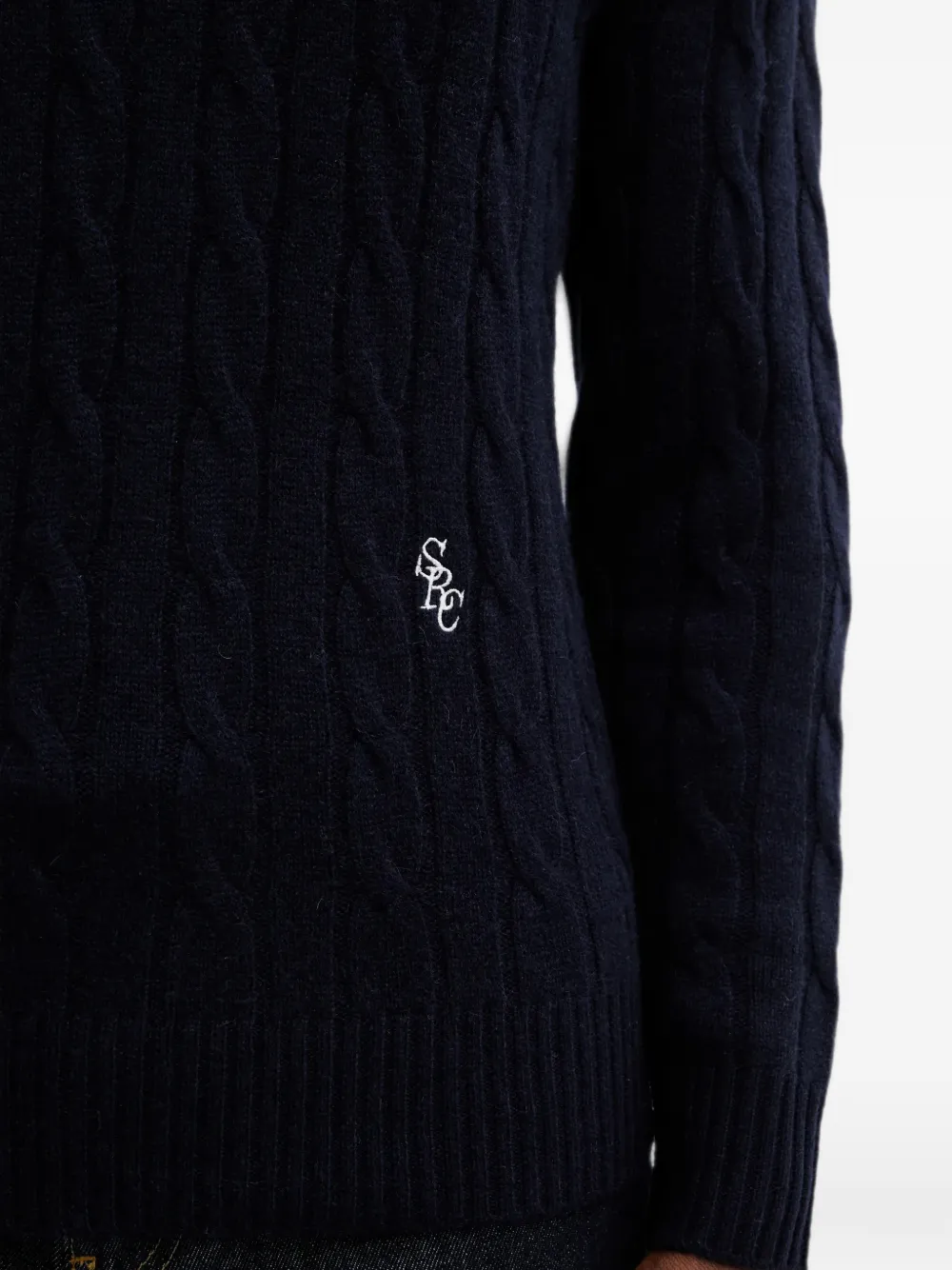 Sporty & Rich Kabelgebreide trui met geborduurd logo Blauw