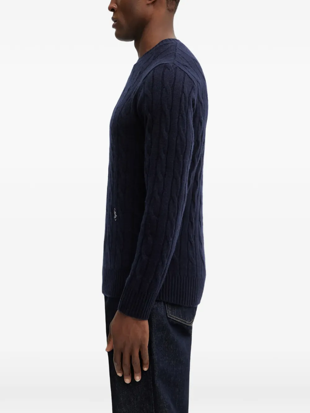 Sporty & Rich Kabelgebreide trui met geborduurd logo Blauw