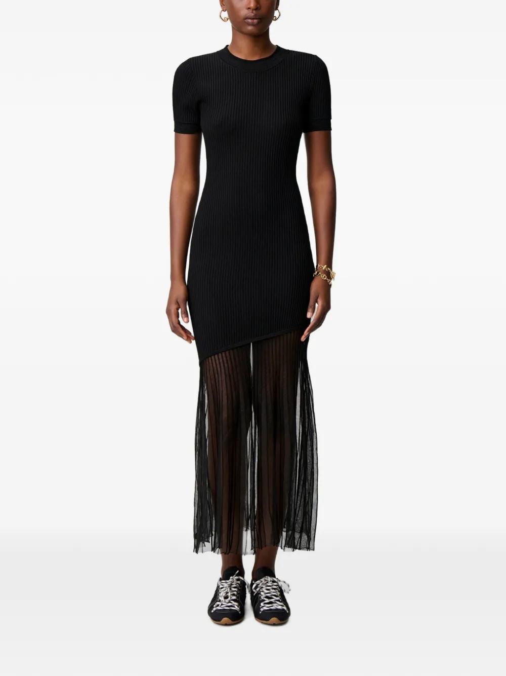 Claudie Pierlot Ribgebreide jurk met asymmetrische afwerking Zwart