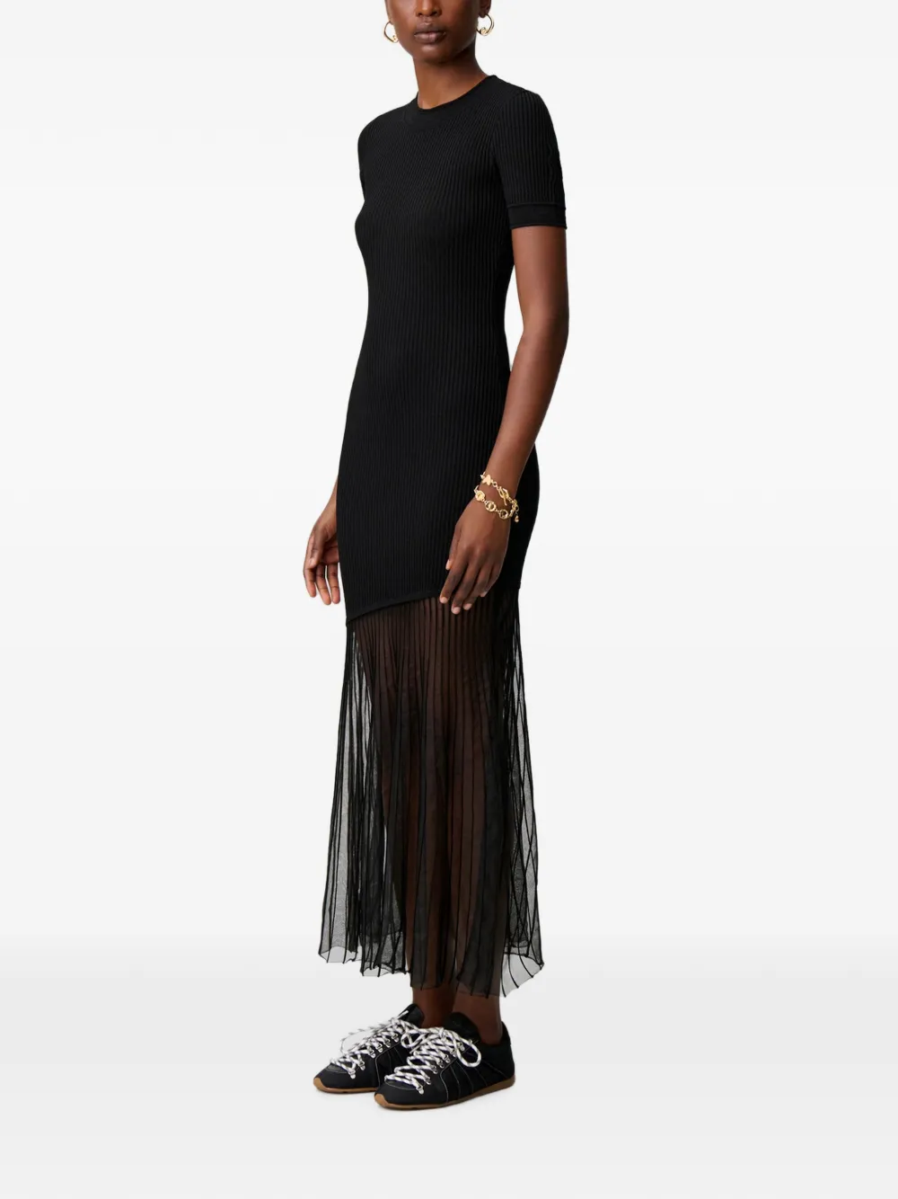 Claudie Pierlot Ribgebreide jurk met asymmetrische afwerking Zwart