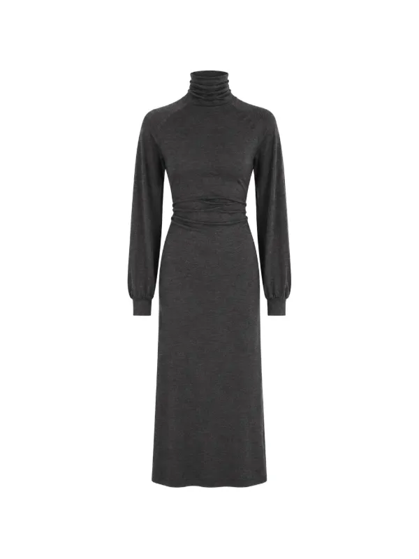 Petar Petrov Twist-detail High-neck Long-sleeve Midi Dress in Grey