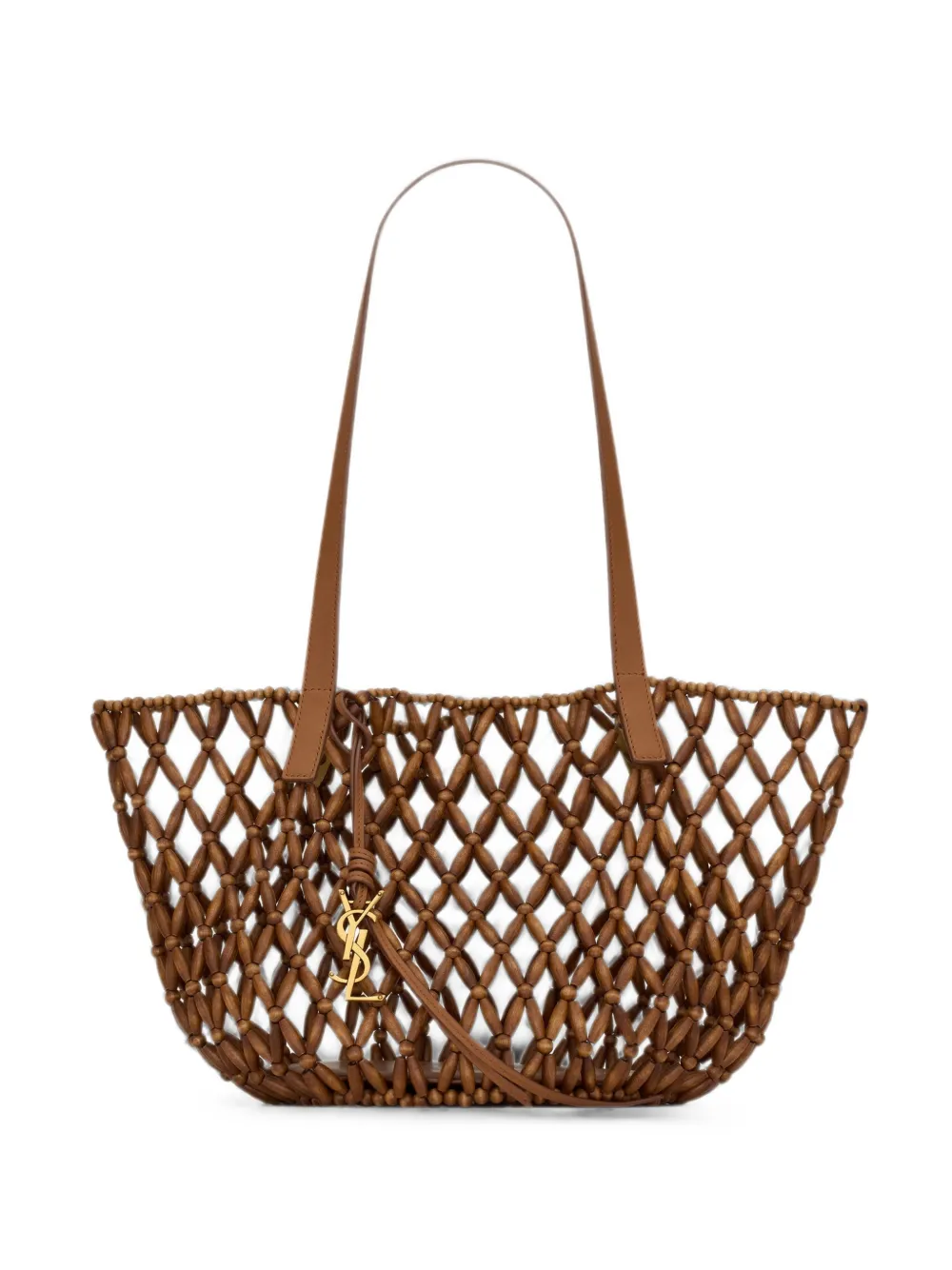 Saint Laurent small Panier beaded cage-style leather tote bag - Braun