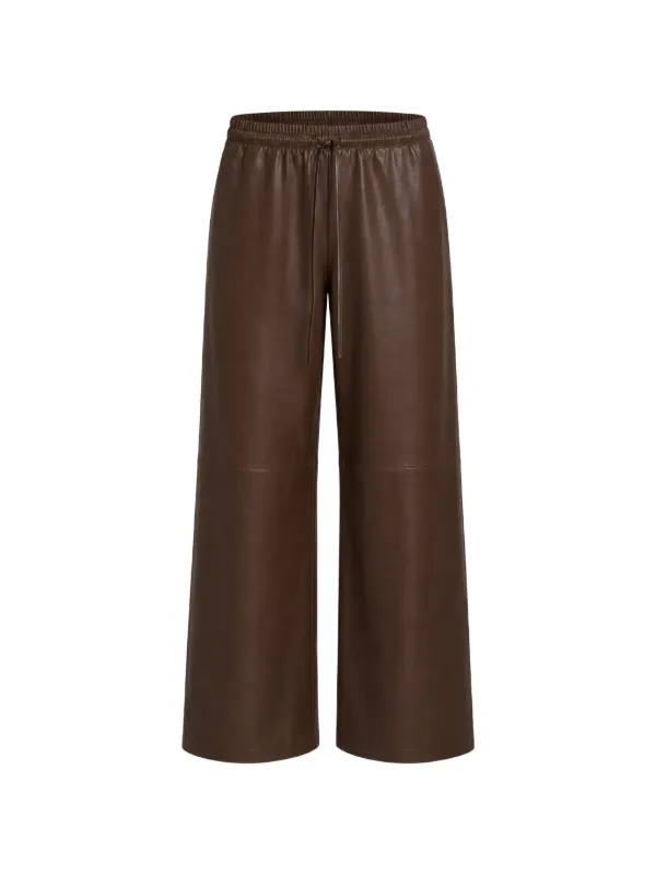 Sprwmn Kauai Leather Palazzo Pants in Brown