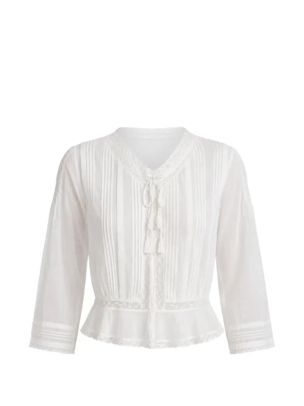 Dôen Hillock Lace-trim Pin-tuck Blouse in White
