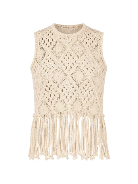 Hunter Bell Astor fringe-trimmed crochet blouse