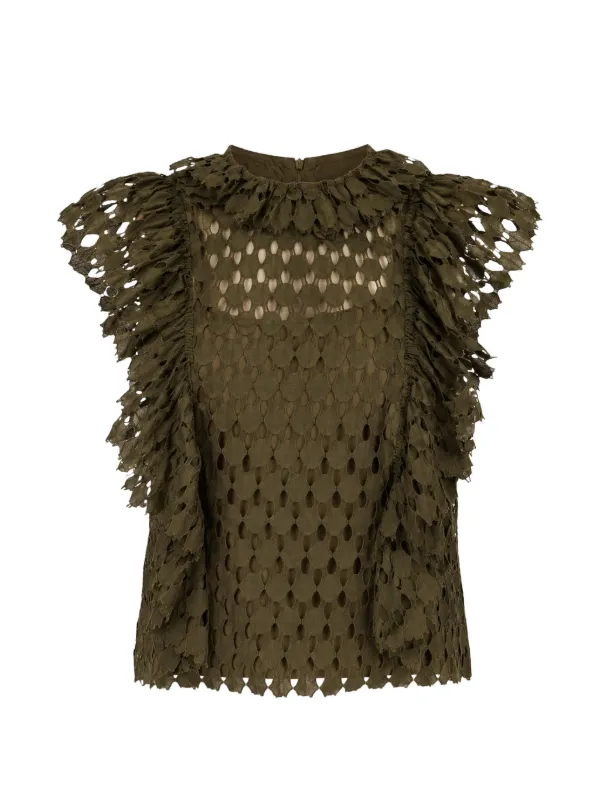 Ulla Johnson Daevy Ruffled Lace Blouse in Green