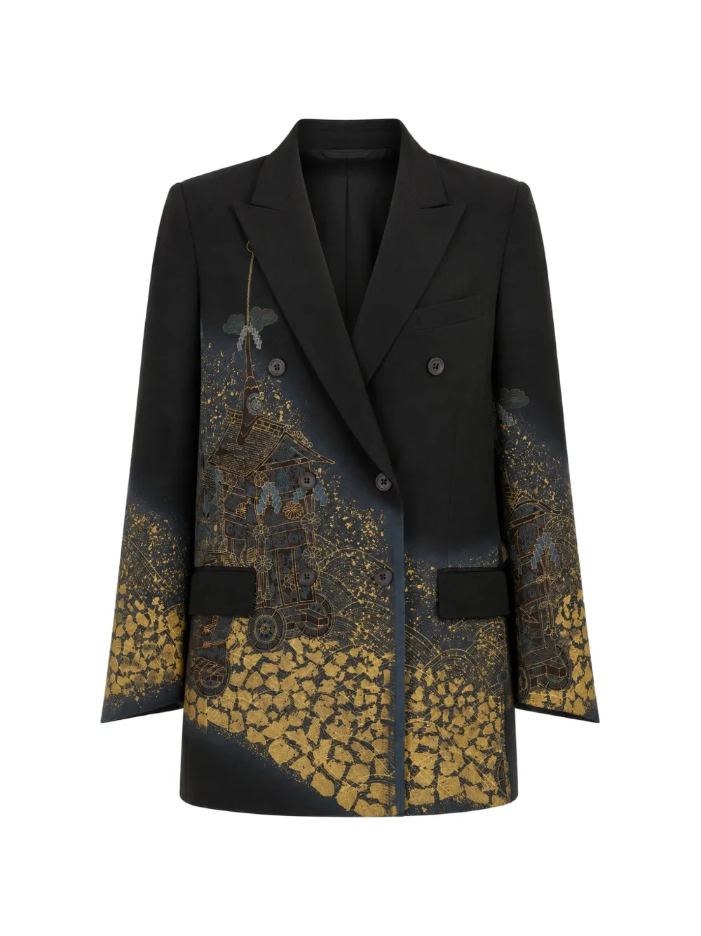 IBRIGU graphic-print double-breasted coat - Black