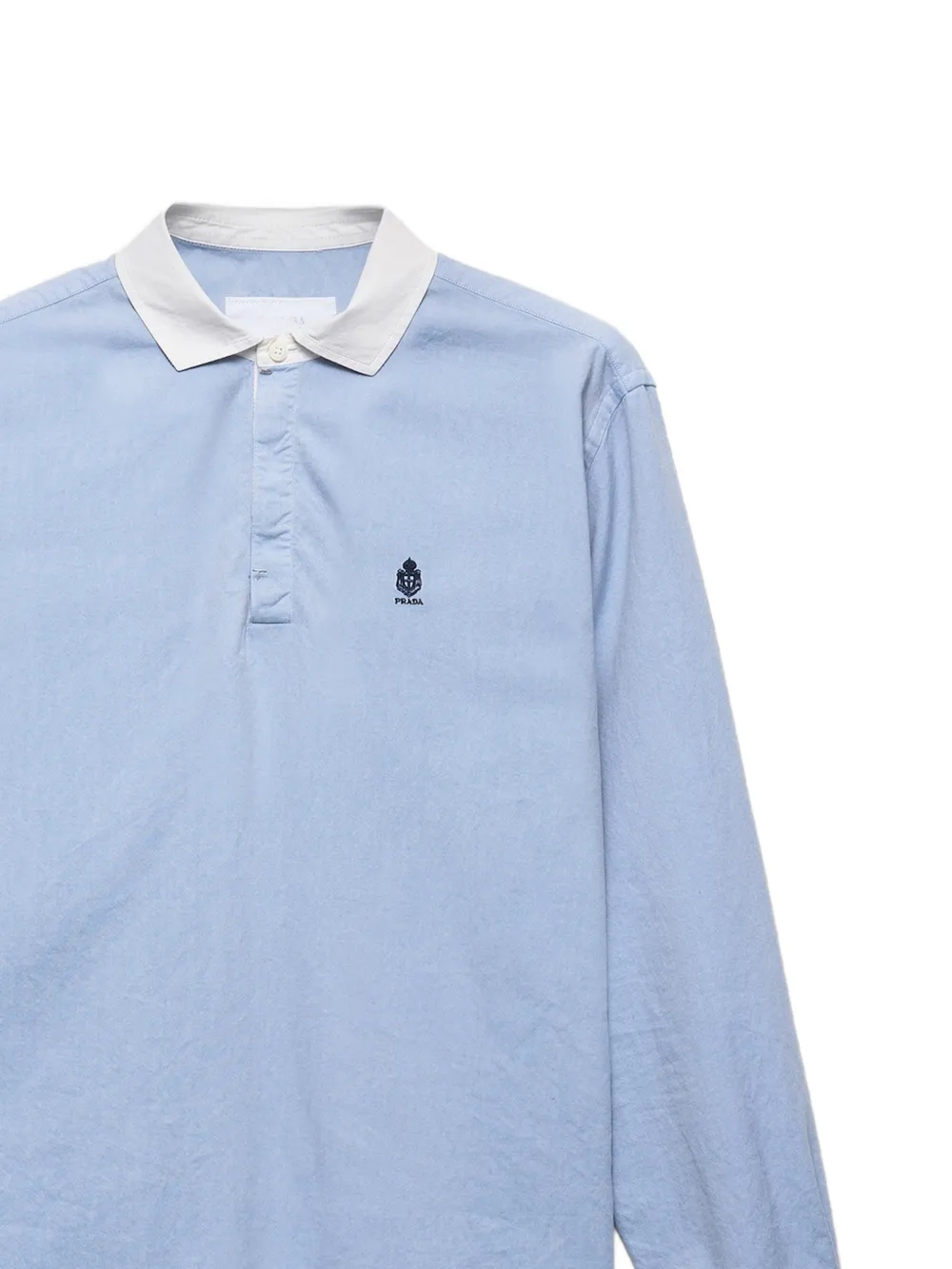 Prada Overhemd met geborduurd logo en contrasterende kraag Blauw