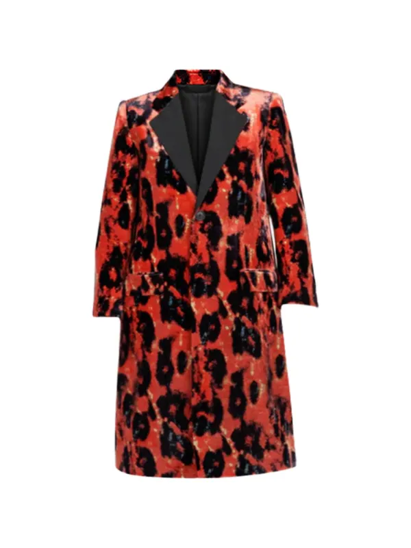 R13 Lepard-print Single-breasted Coat in Red