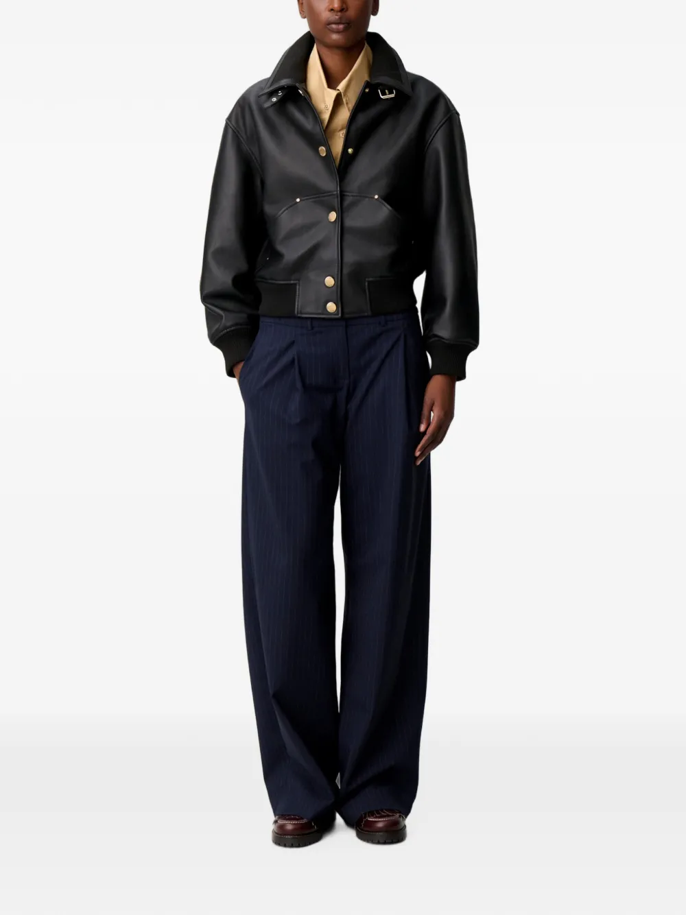 Claudie Pierlot Leren bomberjack Zwart