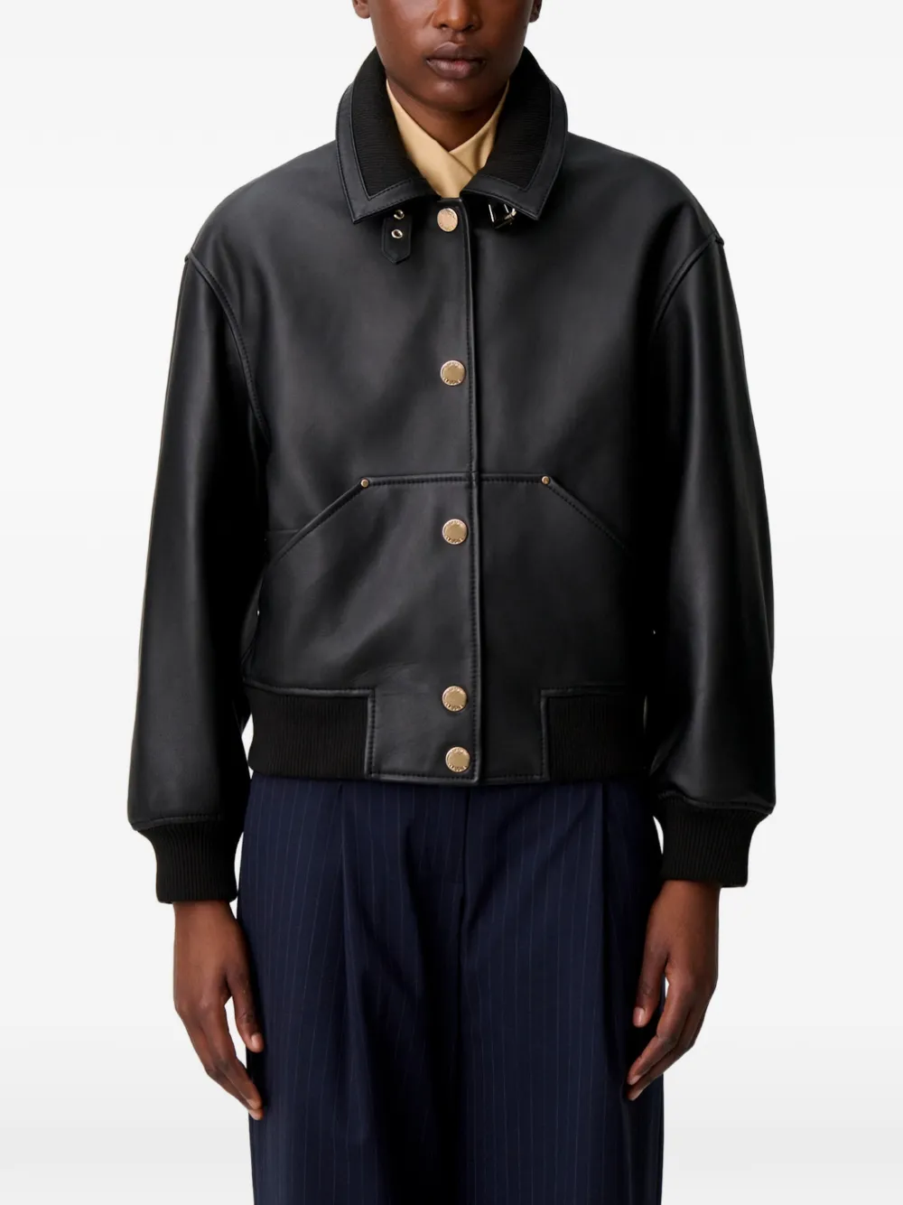 Claudie Pierlot Leren bomberjack Zwart