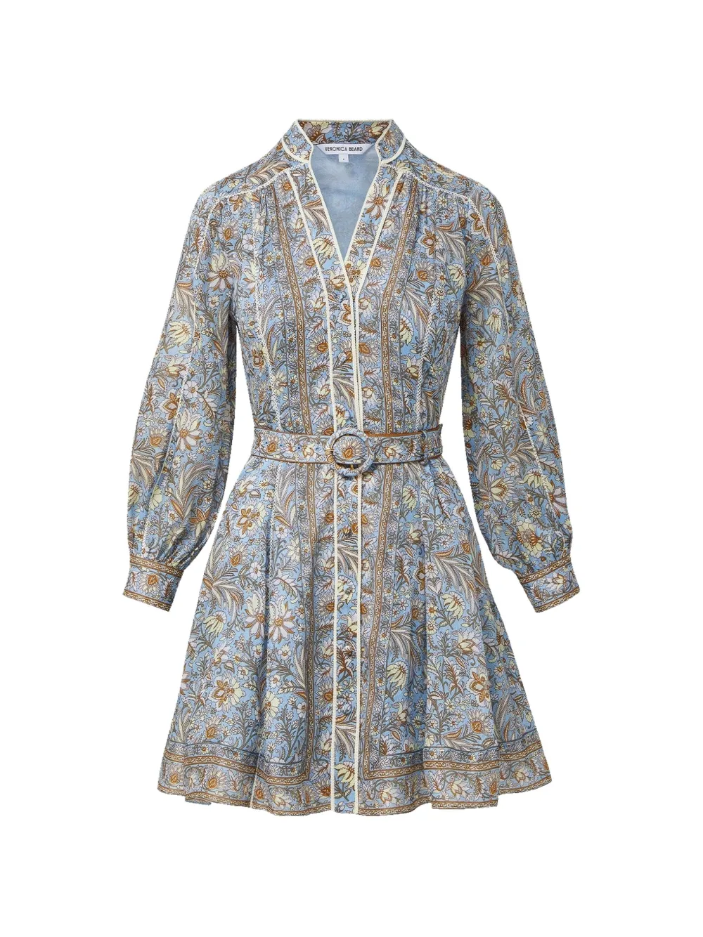 Veronica Beard Kumar floral-print belted linen mini dress - Blau